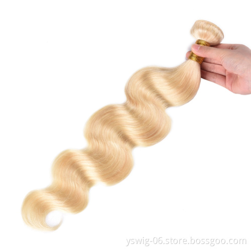 2021 Pre Colored Human Hair Body Wave Bundles Cuticle Aligned Virgin 613# Blonde Peruvian Human Hair Weave